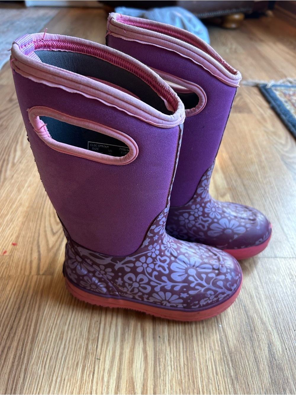 Bogs Girls Purple Floral Boots with Pink Soles